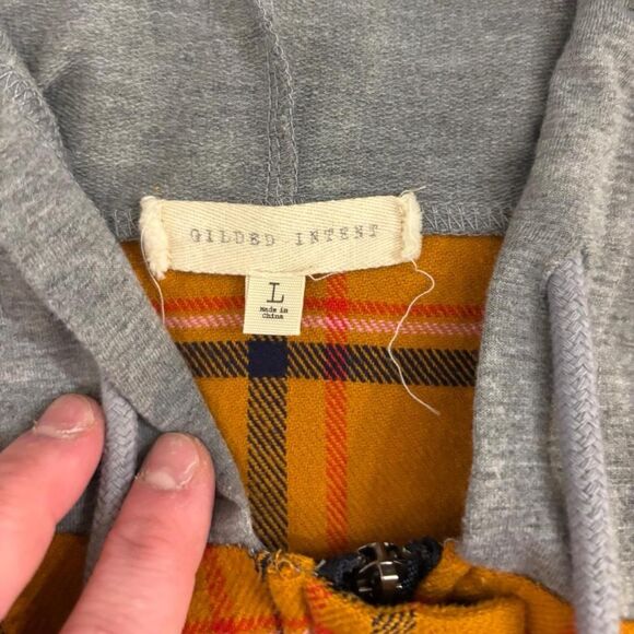 Gilded Intent Women’s Yellow & Grey Plaid Hooded Jacket | Size Large - Picture 2 of 4